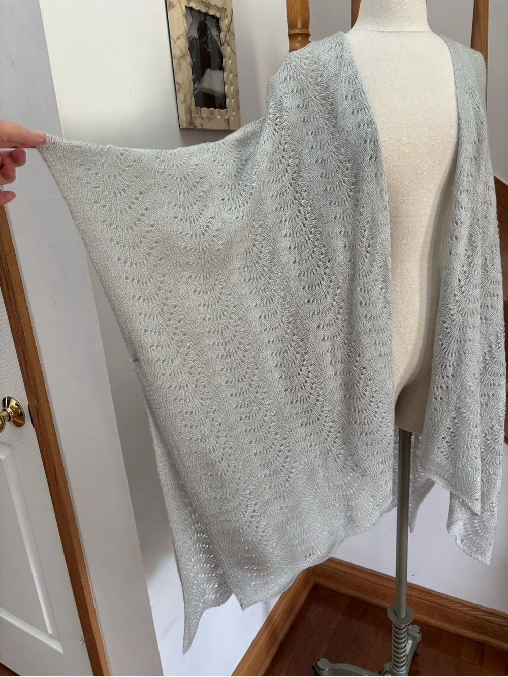 Lauren Conrad Soft Grey Crochet Knit Open Shawl